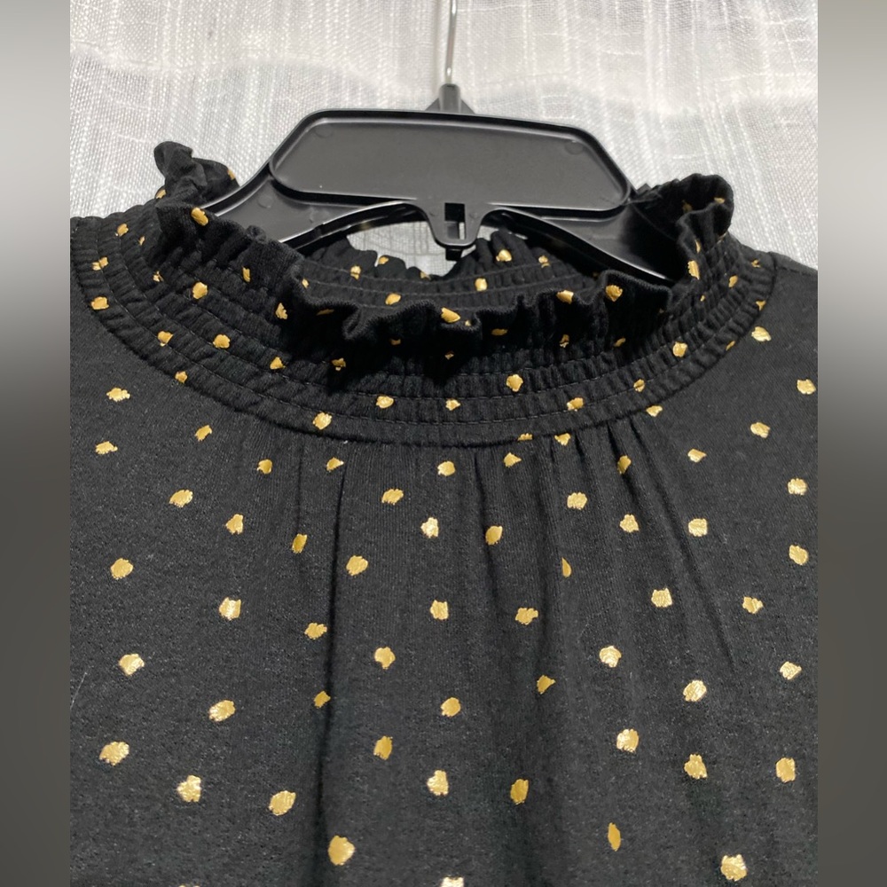 Women’s Long sleeve, black and gold top, high neck line,